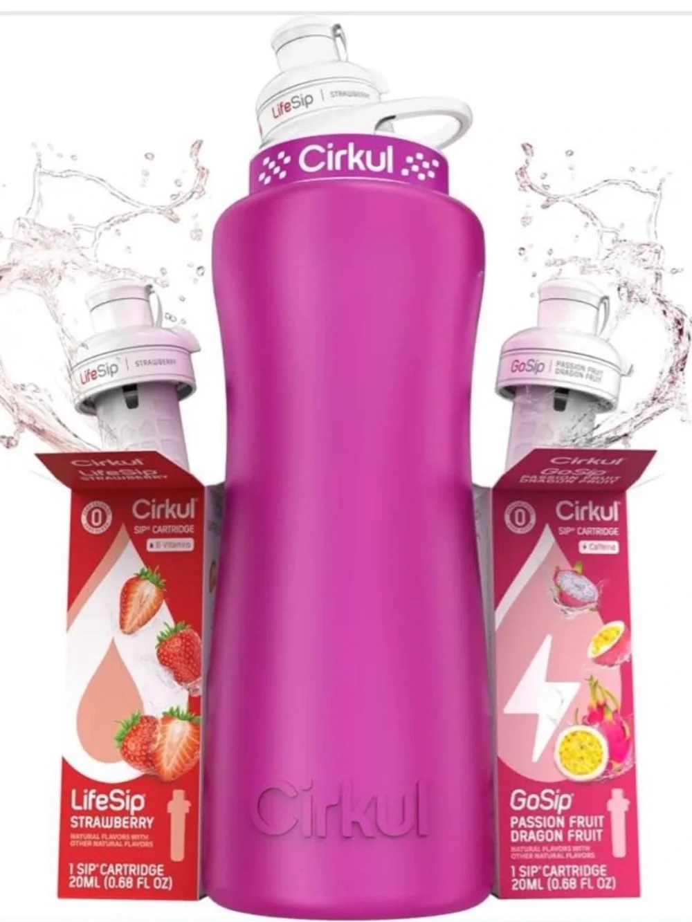 Cirkul 32oz Pink Stainless Steel Water Bottle Starter Kit + 2 Sip Cartridges